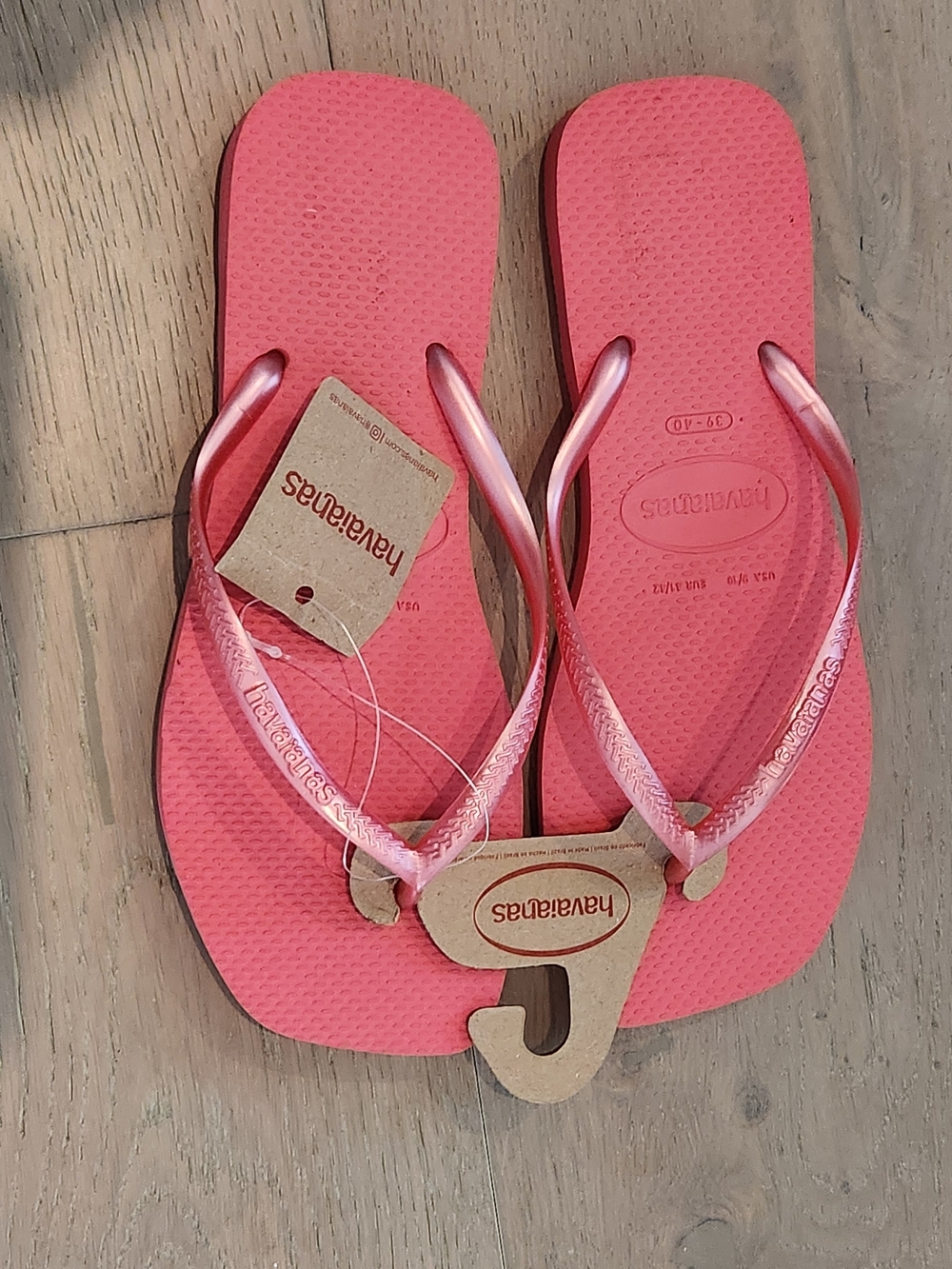Havaianas Tropical Coral Metallic Strap Flip Flops, Size 9/10, NWT